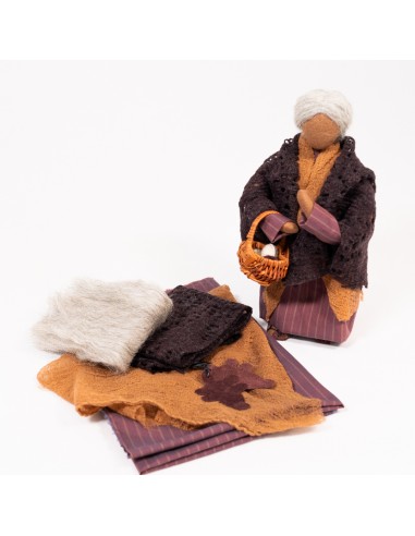 Kleiderstoffe, Perücke und Schuhe für Nomadenfrau