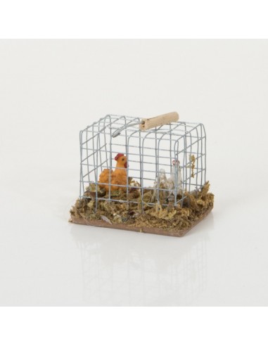 Tragkäfig mit 2 Hühnern