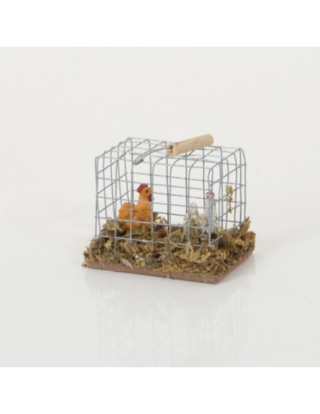 Tragkäfig mit 2 Hühnern